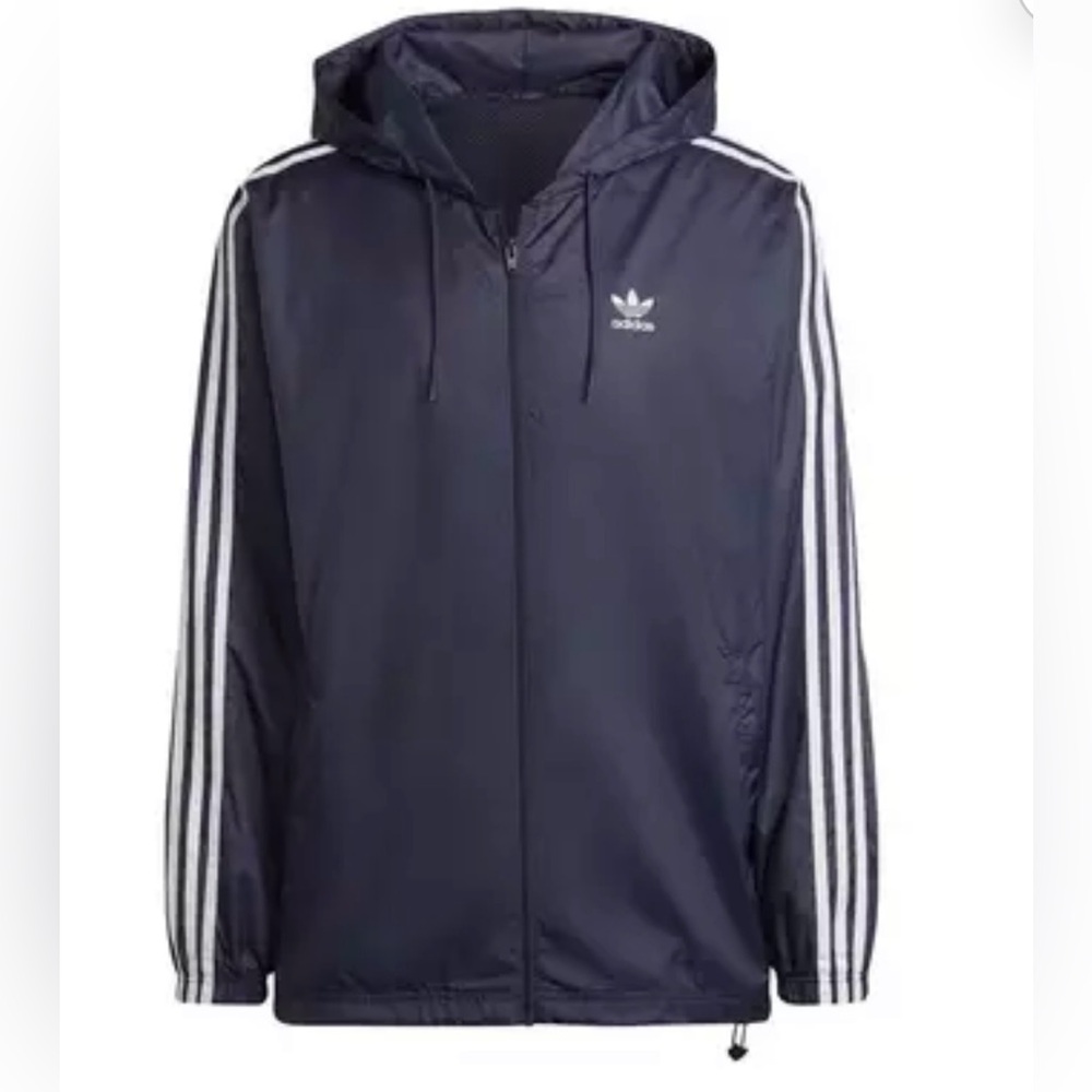 ✨Host Pick✨Adidas New with Tag Navy Wind Breaker ZIP Pockets Hood Adjustable XXL